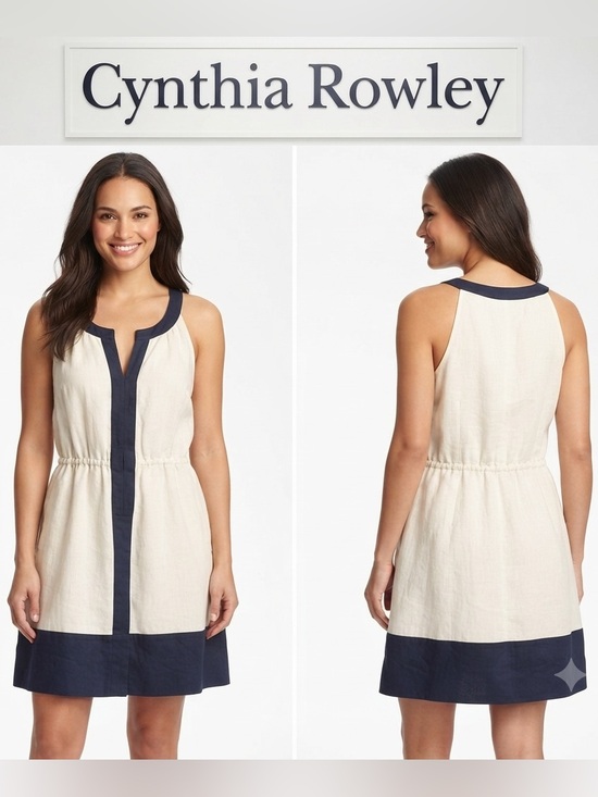 Cynthia Rowley Dresses & Skirts - Cynthia Rowley Sleeveless Linen V-Neck Cinched Waist Dress NEW 12